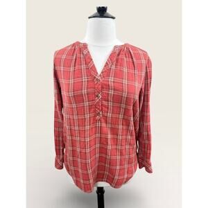 Universal Thread Red Plaid Half Button Long Sleeved Tunic, Size XL